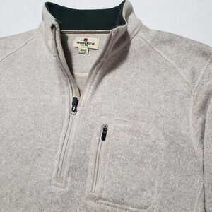 Woolrich 1/4 Zip Pullover Mens XL Beige Long Sleeve Zip Pocket‎ Sweater